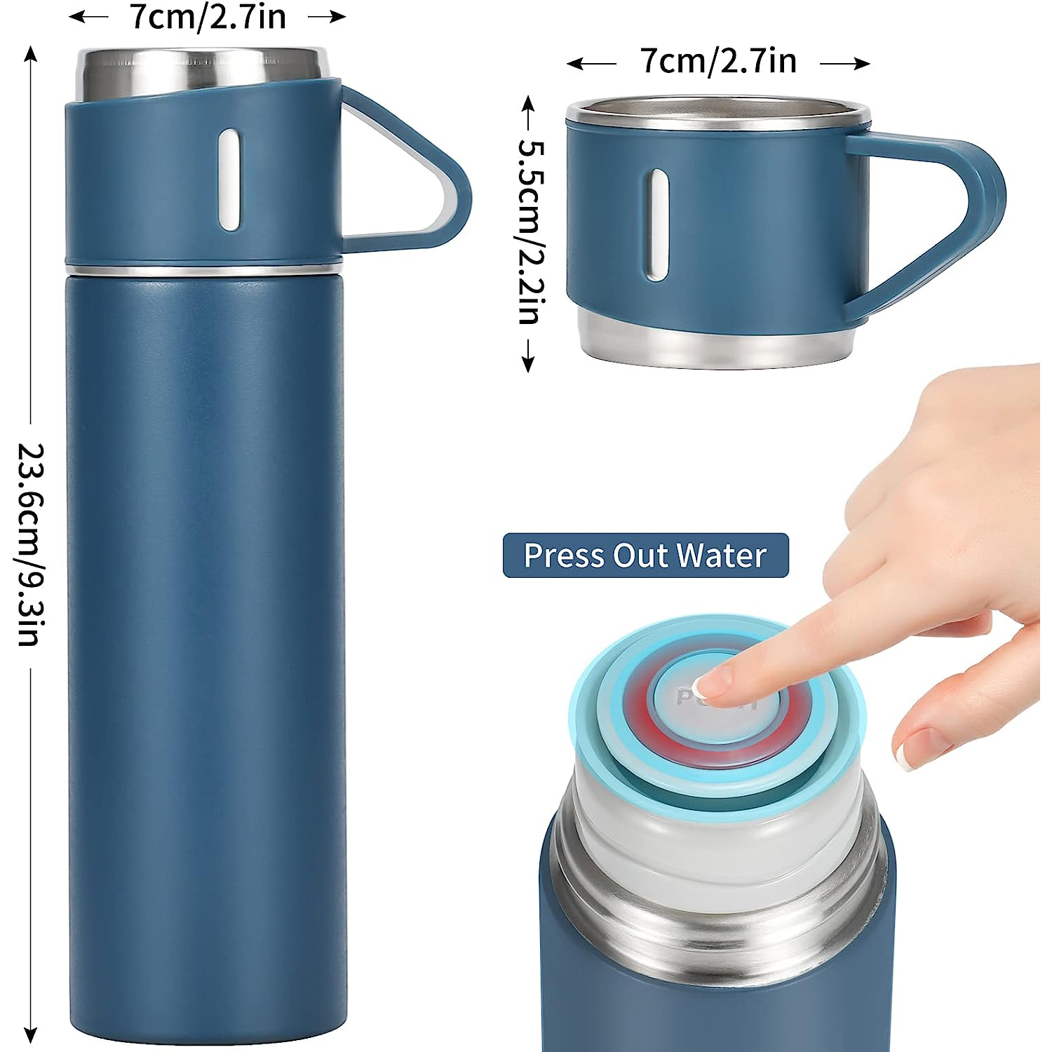 New Design Stainless Steel coffee mug Thermo 500ml/17oz water bottle vacuum flask mug gift box set with three cup
