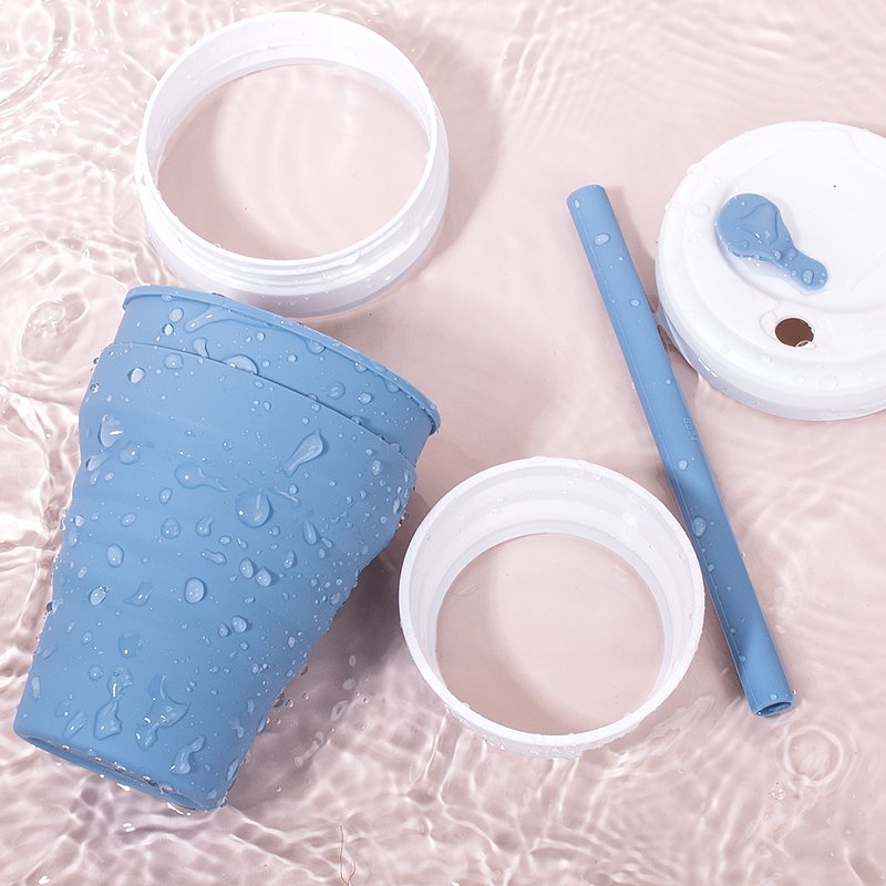 Customized Portable Foldable Collapsible Coffee Cup Silicone Coffee Mug Cup With Lids Travel Reusable Foldable Coffee Drink Cup