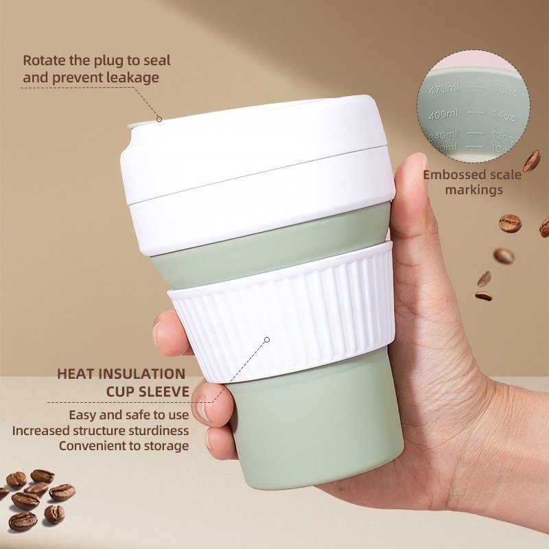 Customizable Portable Travel Coffee Cup Custom Foldable Outdoor High Quality Food Grade Silicone Water Bottle