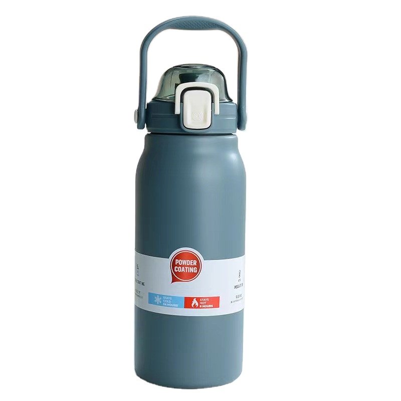 Large Capacity Water Bottle With Straw Flip Cap Kettle Portable Stainless Steel Travel Vacuum Flask with Handle Flip Top Lid