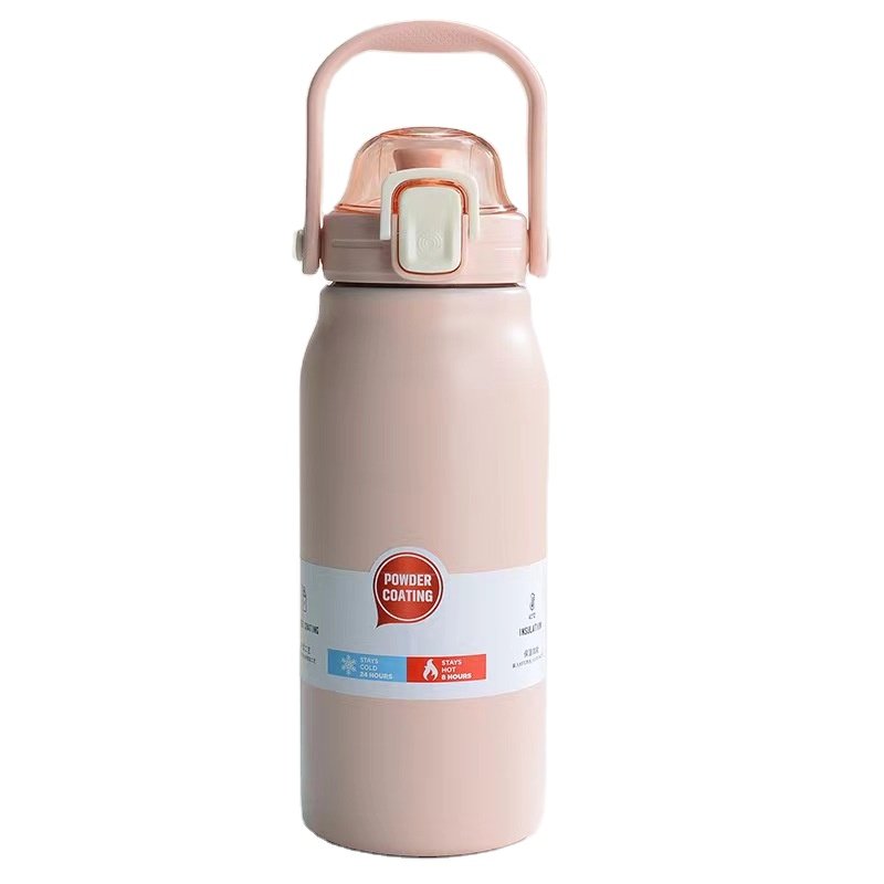 Large Capacity Water Bottle With Straw Flip Cap Kettle Portable Stainless Steel Travel Vacuum Flask with Handle Flip Top Lid