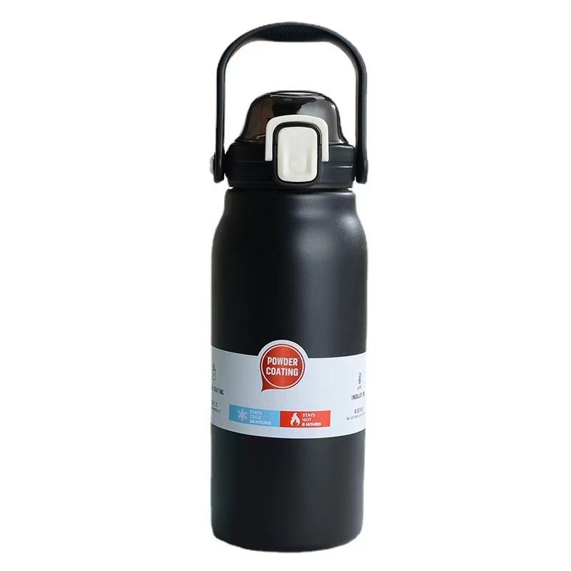 Large Capacity Water Bottle With Straw Flip Cap Kettle Portable Stainless Steel Travel Vacuum Flask with Handle Flip Top Lid