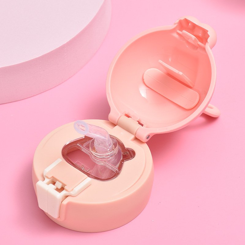 Cute rabbit shape 500ml children double wall vacuum thermos cup stainless steel insulated school kids water bottles with straw