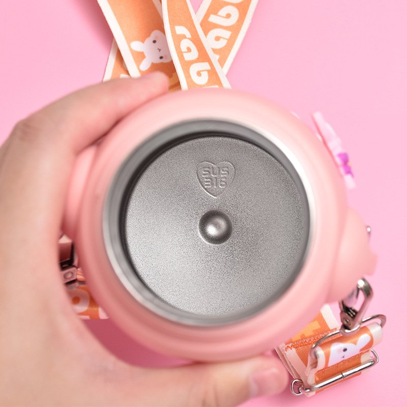 Cute rabbit shape 500ml children double wall vacuum thermos cup stainless steel insulated school kids water bottles with straw