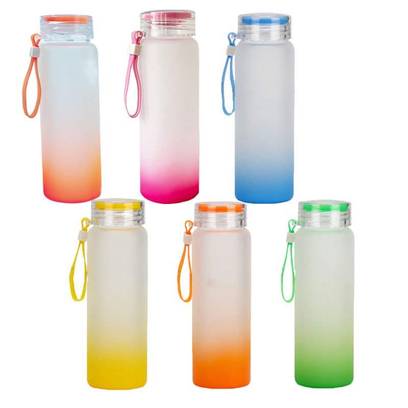 USA WAREHOUSE Outdoor Travel 17oz 500ml colorful with lid gradient frosted glass water bottle tumbler cups for sublimation
