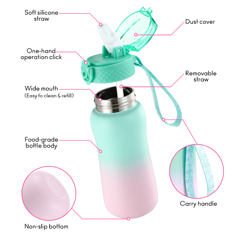 Cute Children Water Bottle Double Wall Vacuum Stainless Steel Thermos Kids Insulated Water Bottle with Straw
