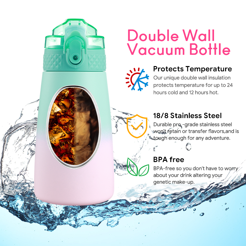 Cute Children Water Bottle Double Wall Vacuum Stainless Steel Thermos Kids Insulated Water Bottle with Straw