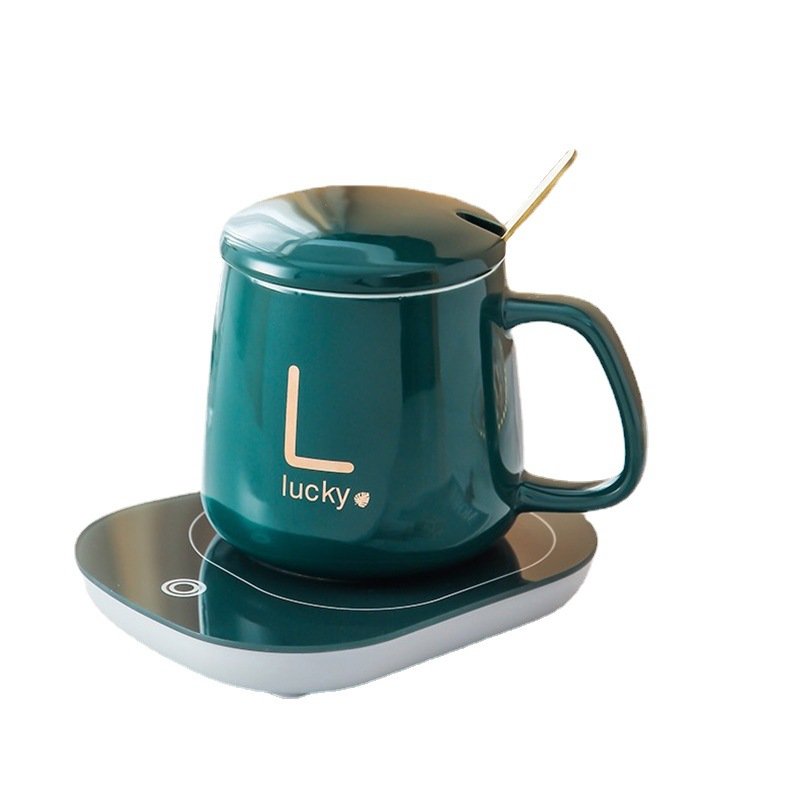 Zogifts Electric 55 Degree Warm Smart Thermostat Heating Coaster Cup Ceramic Set Wholesale Fashion Gift With Spoon New Design