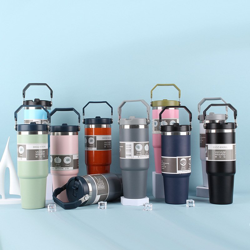 30oz Portable Car Cup 304 Stainless Steel Vacuum Thermos Mug to Keep Cold Beverages Icy Fresh Thermal Cup
