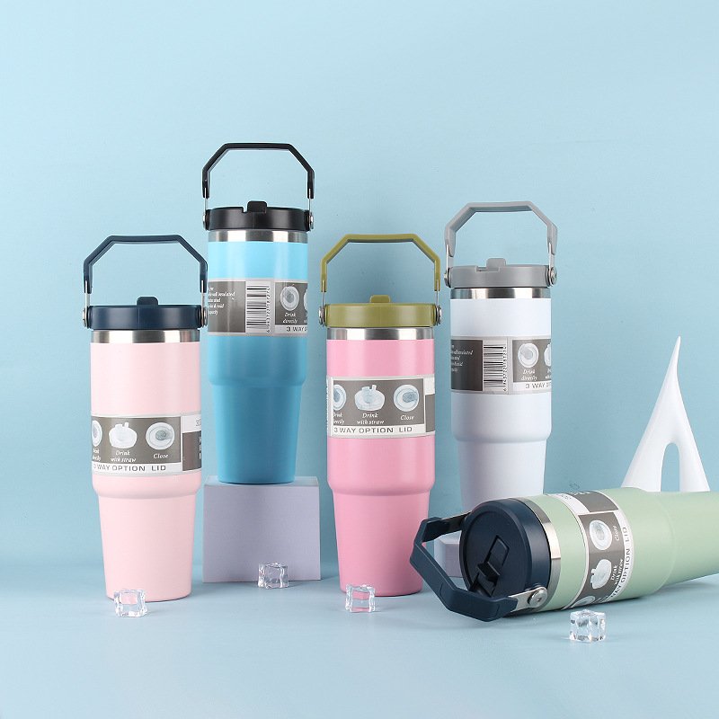 30oz Portable Car Cup 304 Stainless Steel Vacuum Thermos Mug to Keep Cold Beverages Icy Fresh Thermal Cup