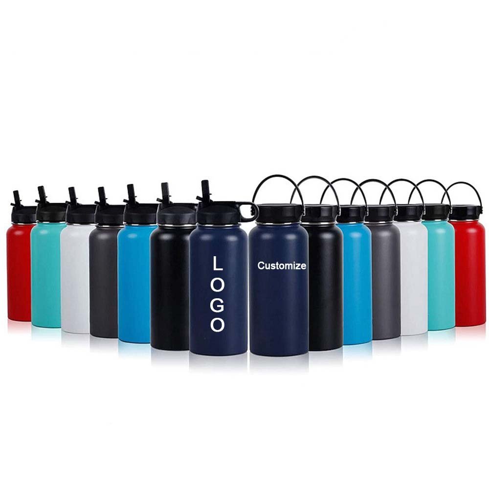 High Quality 18oz 22oz 32oz AluminumPromotional Vacuum Flasks With Straw Insulated Stainless-Steel Sport Water Bottle