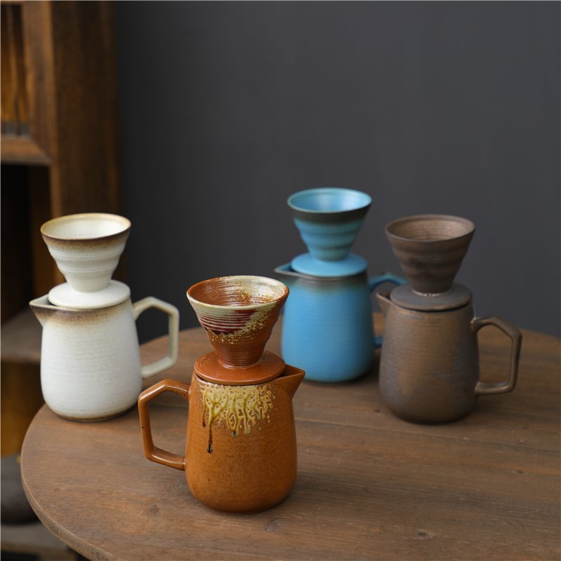 22oz large capacity ceramic coffee pot handmade filter reusable with separable pour over cone coffee dipper mug