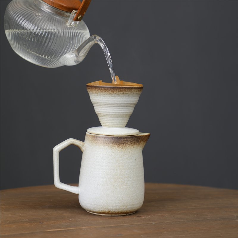 22oz large capacity ceramic coffee pot handmade filter reusable with separable pour over cone coffee dipper mug