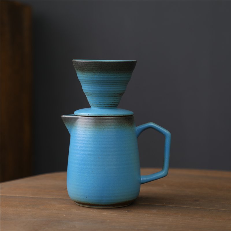 22oz large capacity ceramic coffee pot handmade filter reusable with separable pour over cone coffee dipper mug