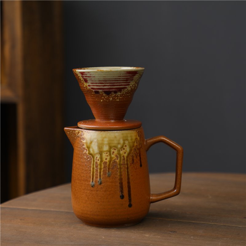 22oz large capacity ceramic coffee pot handmade filter reusable with separable pour over cone coffee dipper mug
