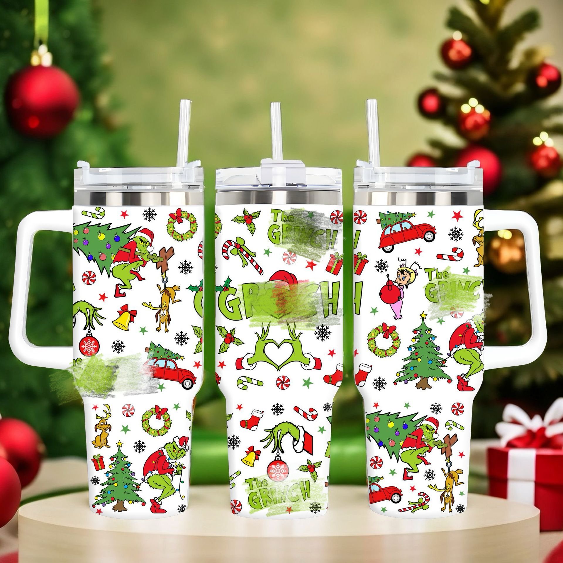 Christmas Cartoon 40 oz Kids Cups Sublimation Custom Insulated Leak Proof Water Bottle 40oz Tumbler With Handle and Straw