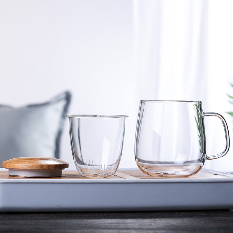 Office use/Commercial borosilicate transparent Tea water separation in stock glass coffee cup/mugs