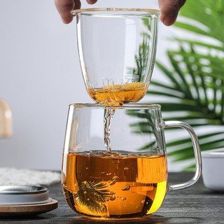 Office use/Commercial borosilicate transparent Tea water separation in stock glass coffee cup/mugs