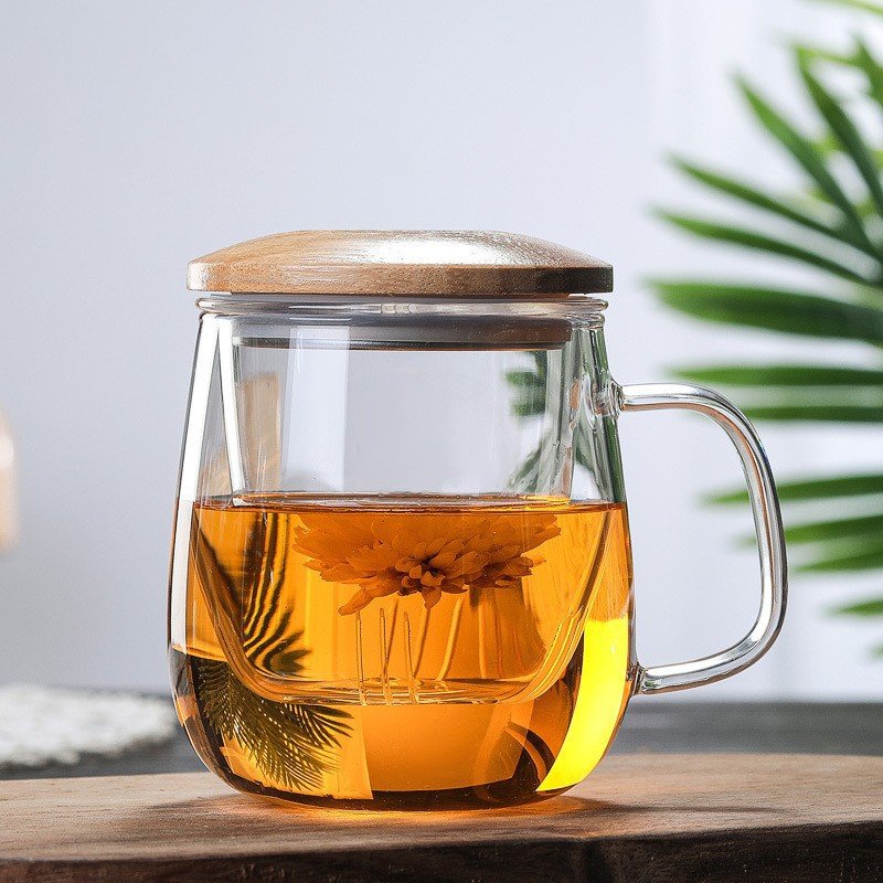 Office use/Commercial borosilicate transparent Tea water separation in stock glass coffee cup/mugs