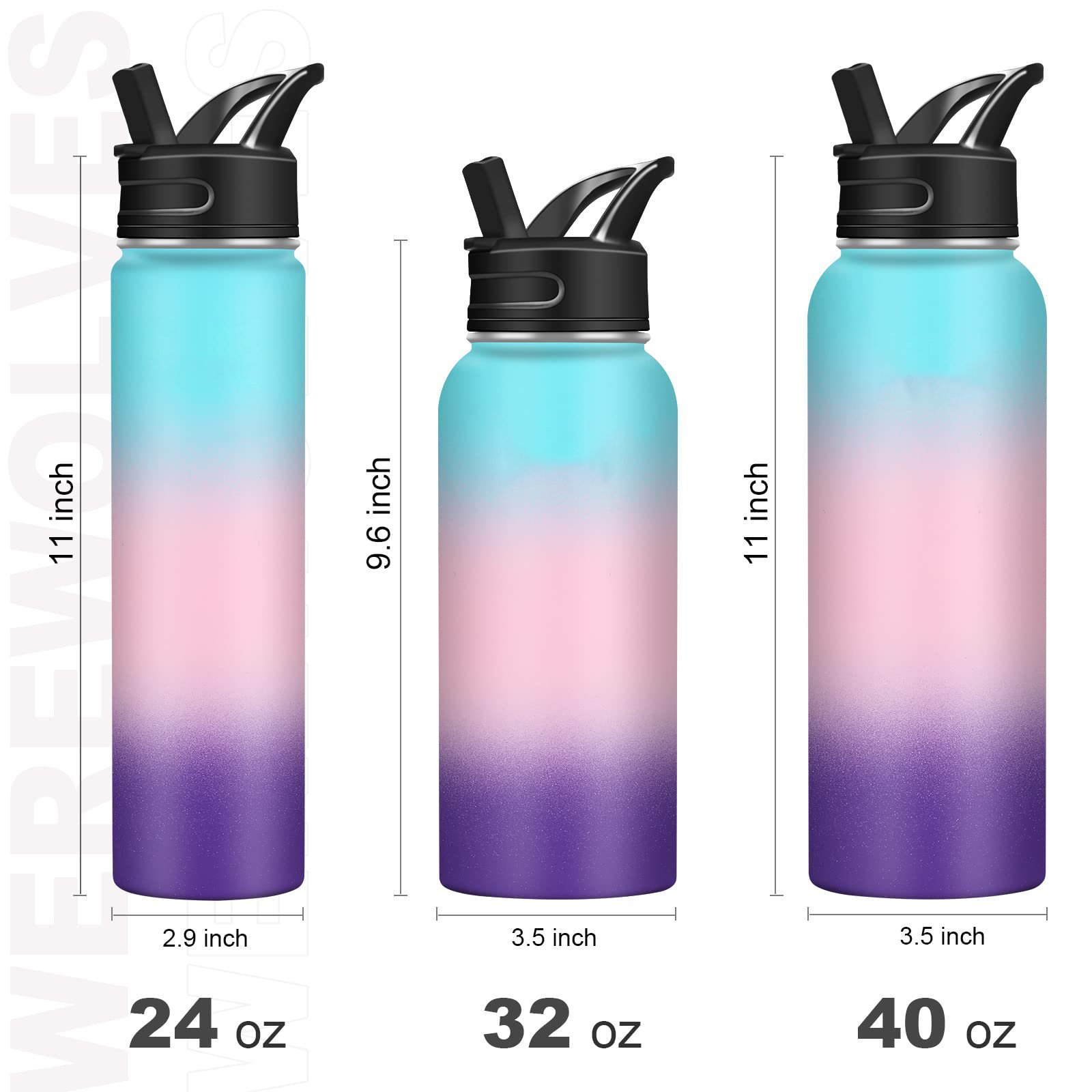 Custom 40oz 32oz Wide Mouth Double Wall Vacuum Flask Insulated Sports Water bottle Stainless Steel with Spout Lid