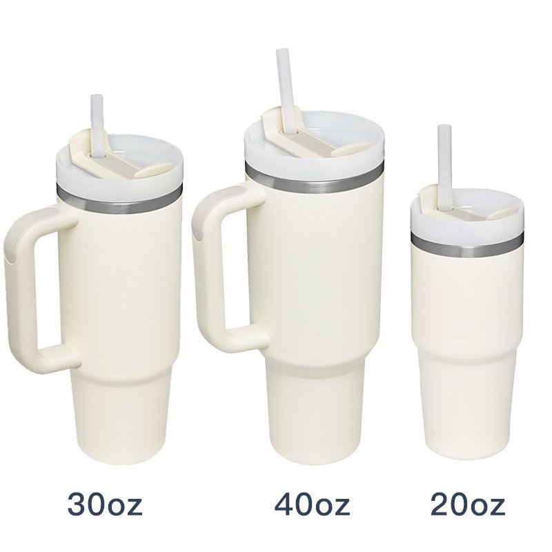 Custom Logo 20oz 30oz 40oz Double Walled Stainless Steel Insulated Cup Travel Mug Coffee Tumbler With Straw And Handle