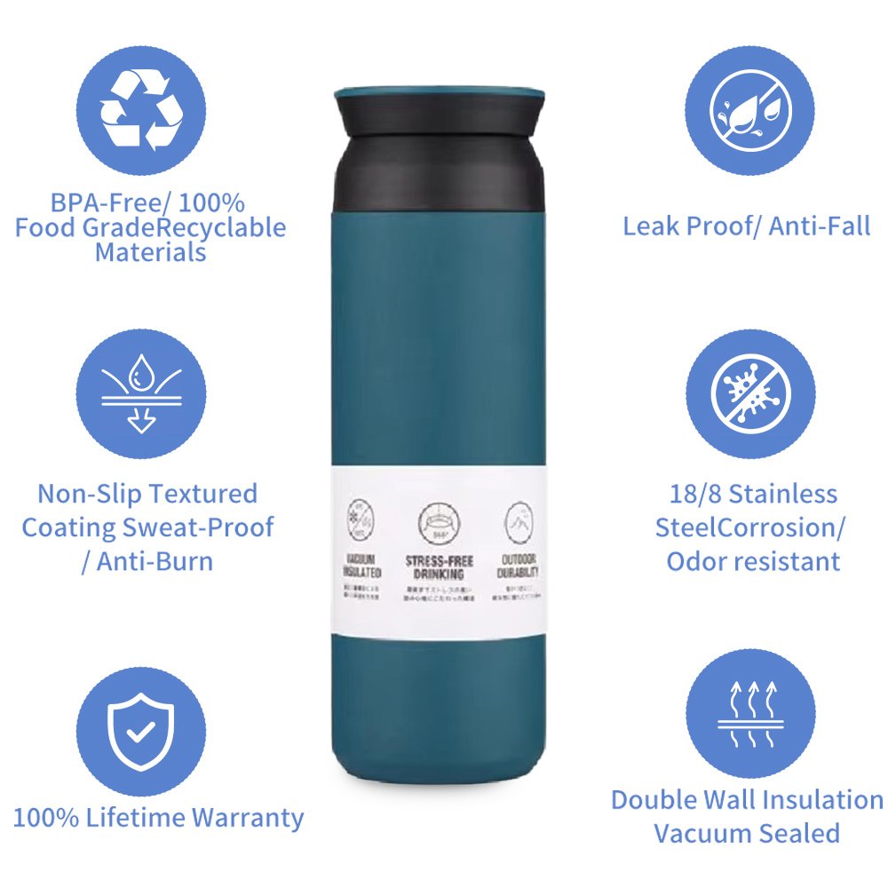 Japanese Style 350ml 500ml Stainless Steel Double Wall Printed Sports Gym Water Flask Bottle Insulated Outdoor Cups Mugs