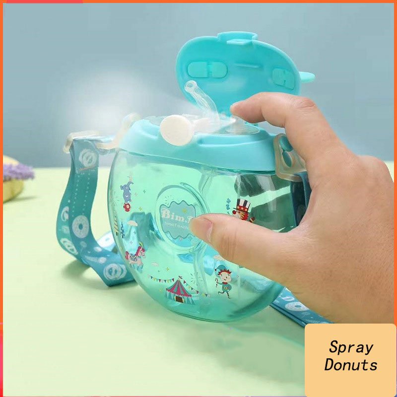 Kids spray gun cup Straw water nottle Leak-proof BPA Free Silicone Creative Plastic Drink Water Bottles donut cup bottle