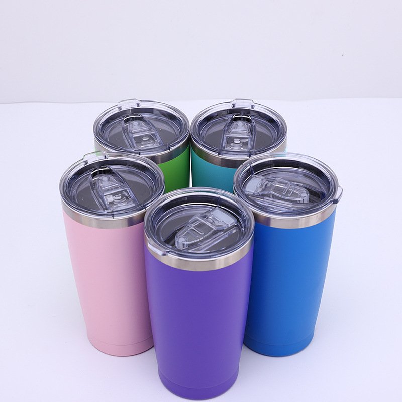 Popular 20oz Powder Coated Car Tumbler With Lid Double Wall Travel Coffee Mug Stainless Steel Vacuum Tumbler With Straw