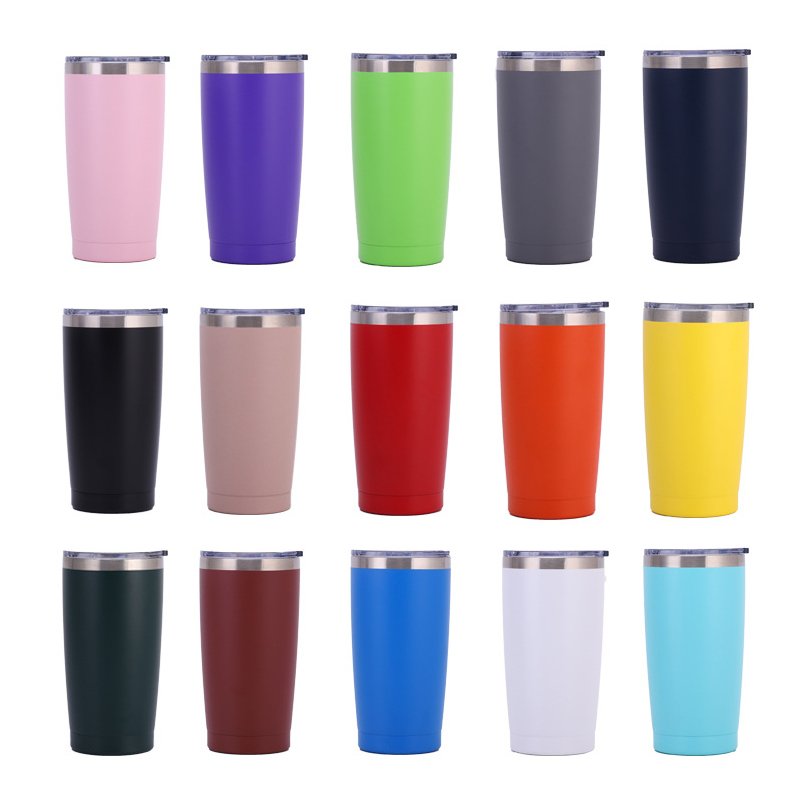 Popular 20oz Powder Coated Car Tumbler With Lid Double Wall Travel Coffee Mug Stainless Steel Vacuum Tumbler With Straw