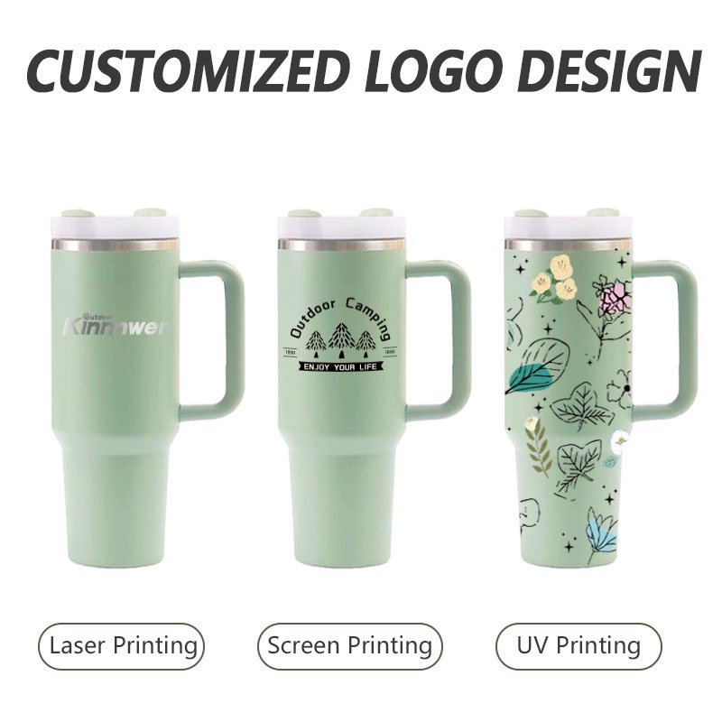 Wholesale custom logo 40oz tumbler cup insulated coffee mugs stainless steel sublimation travel mug With Handle and straw lid