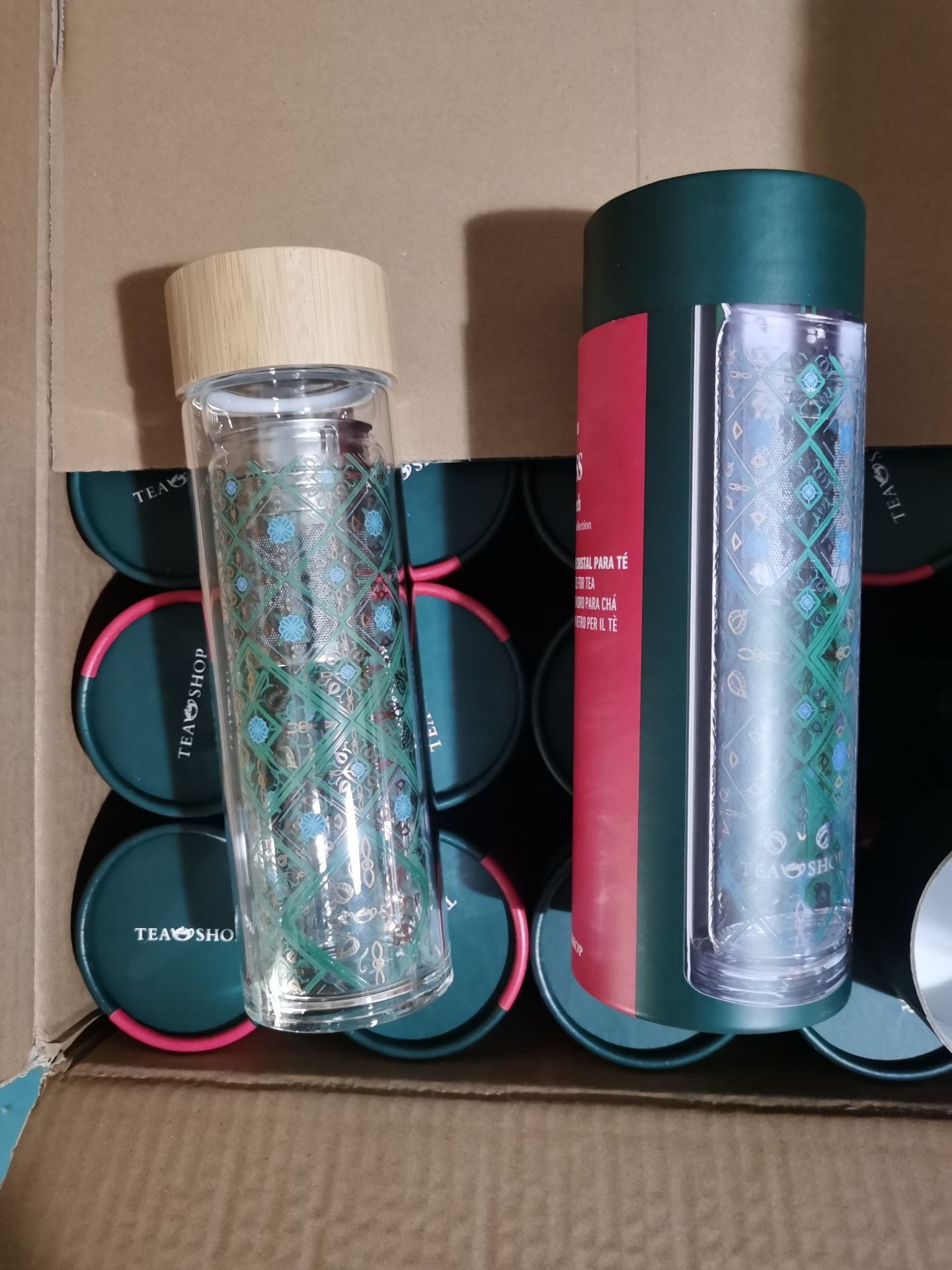 15oz Bamboo Lid Double Wall Loose Tea Tumbler Borosilicate Portable Travel Mug Tea Tumbler Glass Water Bottle with Tea Infuser