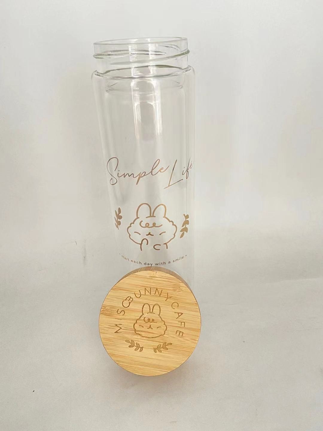 15oz Bamboo Lid Double Wall Loose Tea Tumbler Borosilicate Portable Travel Mug Tea Tumbler Glass Water Bottle with Tea Infuser