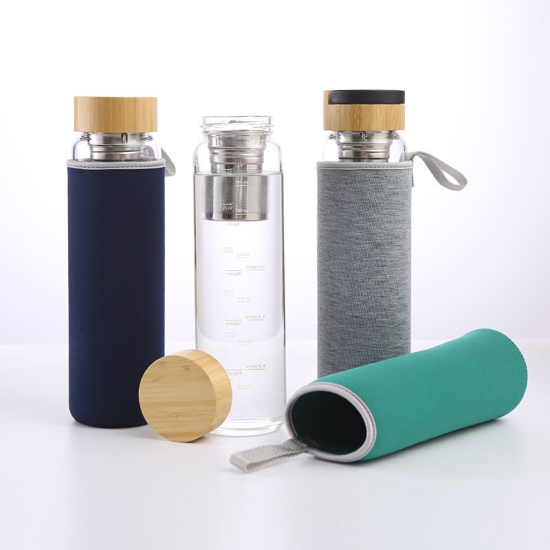15oz Bamboo Lid Double Wall Loose Tea Tumbler Borosilicate Portable Travel Mug Tea Tumbler Glass Water Bottle with Tea Infuser