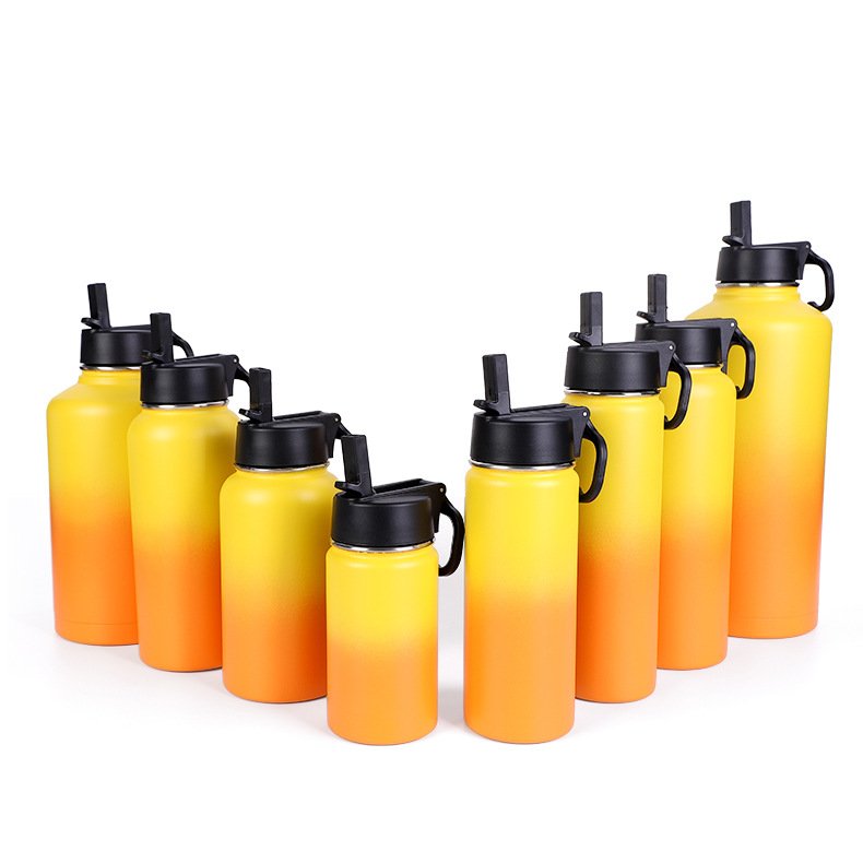 Outdoor 32oz 40oz Custom Logo Leakproof Vacuum Insulated Double Wall Stainless Steel Water Bottle with 3 lids Straw Lid