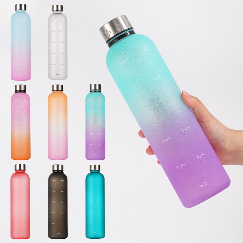 B87 High Quality Custom Logo Camping Outdoor Sports 32oz 1000mL Plastic Motivational Water Bottles with Time Marker