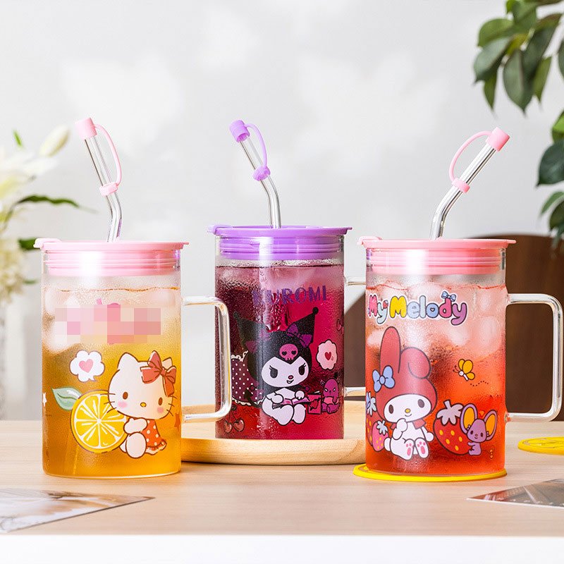 YuBon 700ml Summer Kawaii Anime Kt Cinnamoroll Straw Glass Cute Cartoon My Melody Household coffee Mug Water Cups for Girls Gift