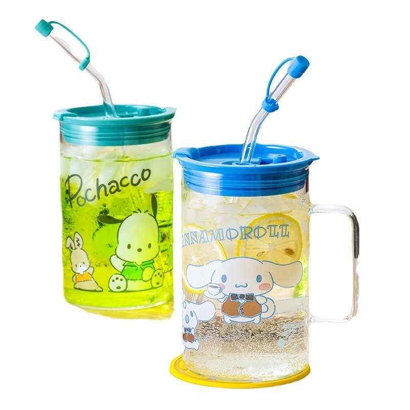 YuBon 700ml Summer Kawaii Anime Kt Cinnamoroll Straw Glass Cute Cartoon My Melody Household coffee Mug Water Cups for Girls Gift