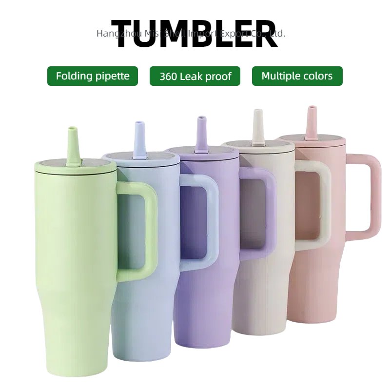 2024 New Arrival Trending Products Stainless Steel Thermal Coffee Travel Mug Cup 40 oz Tumbler With Handle And Flip Top Straw