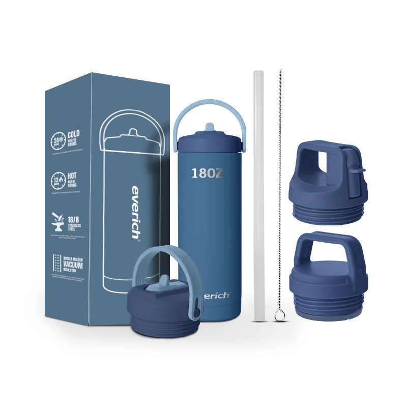 New Design Double Wall Insulated Vacuum Flask 304 Stainless Steel Water Bottle Customized Color And Logo With Handle and Lid
