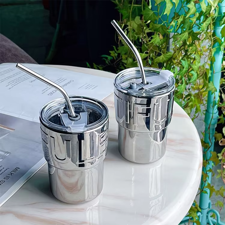 Seaygift unbreakable silicone sleeve 450ml electroplated gold silver color glass milk cups iced coffee tumbler mug with straw
