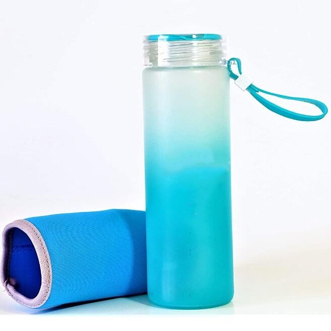 Wholesale DIY sublimation blanks Design Wide Mouth Drinking Borosilicate Custom Gradient Glass Water Bottle with Plastic Lid