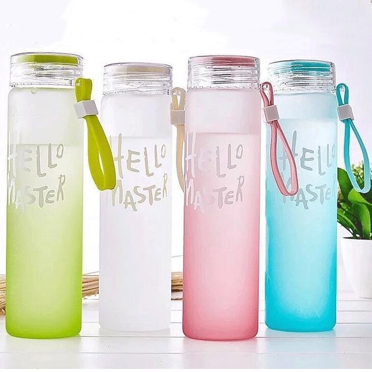 Wholesale DIY sublimation blanks Design Wide Mouth Drinking Borosilicate Custom Gradient Glass Water Bottle with Plastic Lid