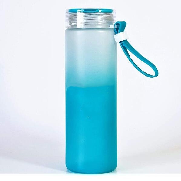 Wholesale DIY sublimation blanks Design Wide Mouth Drinking Borosilicate Custom Gradient Glass Water Bottle with Plastic Lid