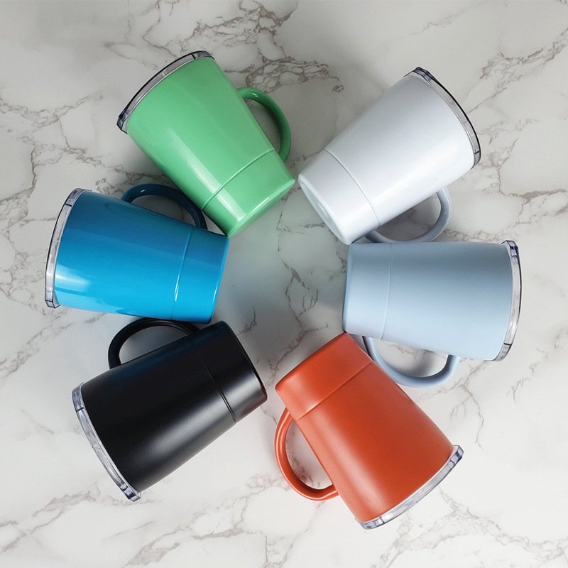 8oz coffee mugs wholesale with handle Double Wall fashion coffee mugs with Lid white mugs printing