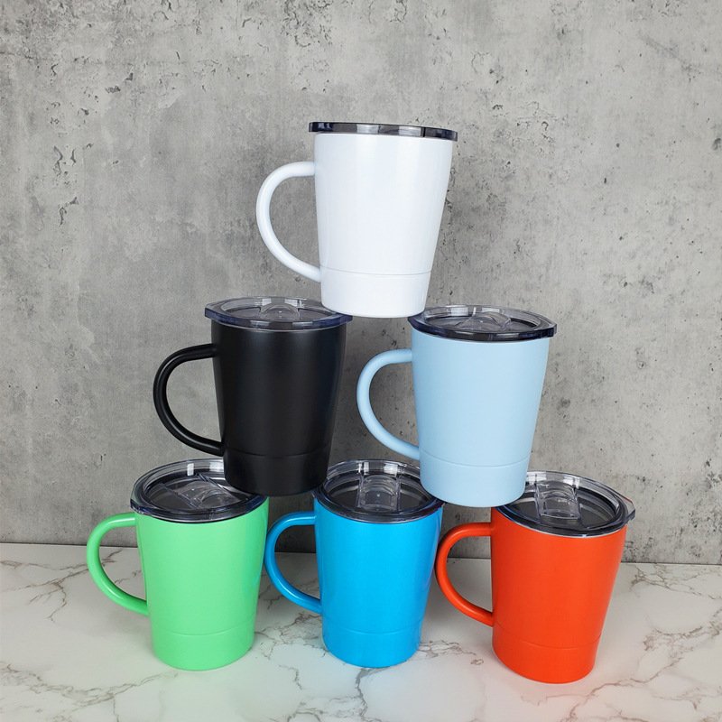8oz coffee mugs wholesale with handle Double Wall fashion coffee mugs with Lid white mugs printing