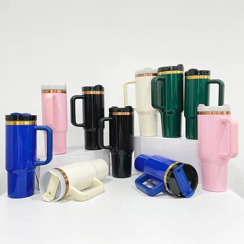 Ready To Ship New 40oz Black Chroma Tumbler With Handle And Straw Stainless Steel Travel Mug Powder Coated Rainbow Tumbler