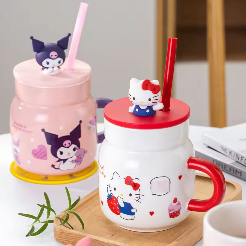Cartoon My Melody Ceramics Straw Mug Water Cup 450ml Office coffee Kettle Anime Doll Birthday Gift Cartoon Breakfast Cup