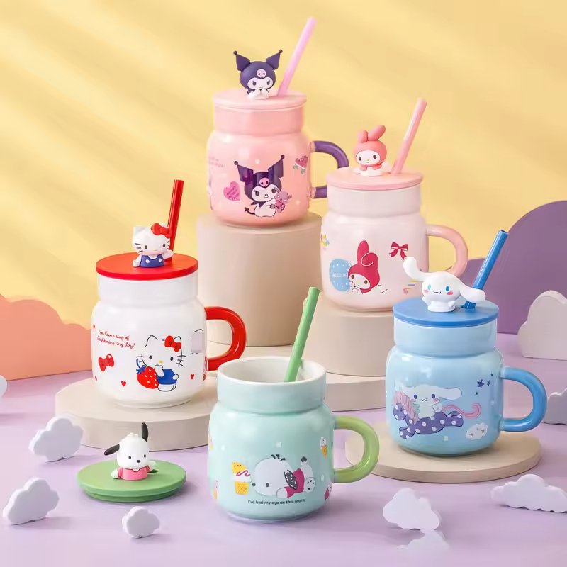 Cartoon My Melody Ceramics Straw Mug Water Cup 450ml Office coffee Kettle Anime Doll Birthday Gift Cartoon Breakfast Cup