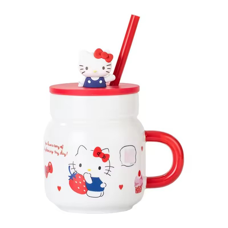 Cartoon My Melody Ceramics Straw Mug Water Cup 450ml Office coffee Kettle Anime Doll Birthday Gift Cartoon Breakfast Cup