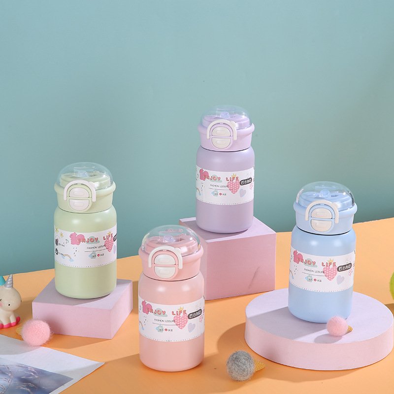 Hot Sale 12oz 350ml Durable Cute Vacuum Flask Food Grade Kids 316 Stainless Steel Water Bottle with Dual Drink Lid